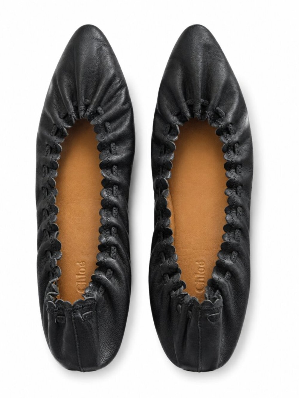 See by Chloé Jane Scalloped Ballet Flats Black Leather | Size 38 (US 7.5–8)